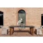 Outdoor-Tisch aus Okumè-Mikrozement und Teakholz-Finish, hergestellt in Italien – Bleistift Viadurini