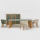 Outdoor-Tisch aus Okumè-Mikrozement und Teakholz-Finish, hergestellt in Italien – Bleistift Viadurini