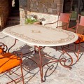 Outdoor-Tisch aus Travertin mit Mosaik-Einsätzen Made in Italy - Elegant