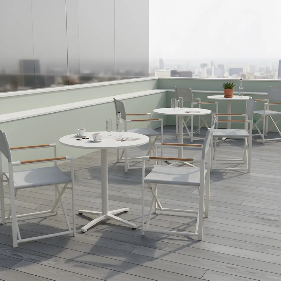 Runder Tisch für draußen Durchmesser 75 cm in Beige Aluminium - Brisea Viadurini
