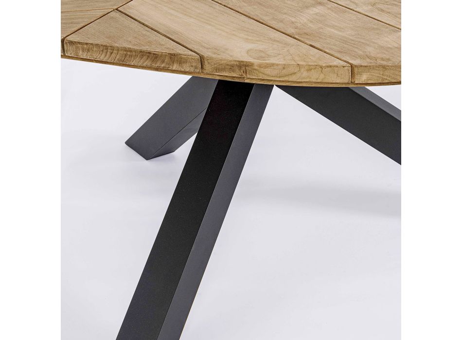 Runder Outdoor-Tisch aus Teakholz mit Aluminiumbasis, Homemotion – Selenia Viadurini