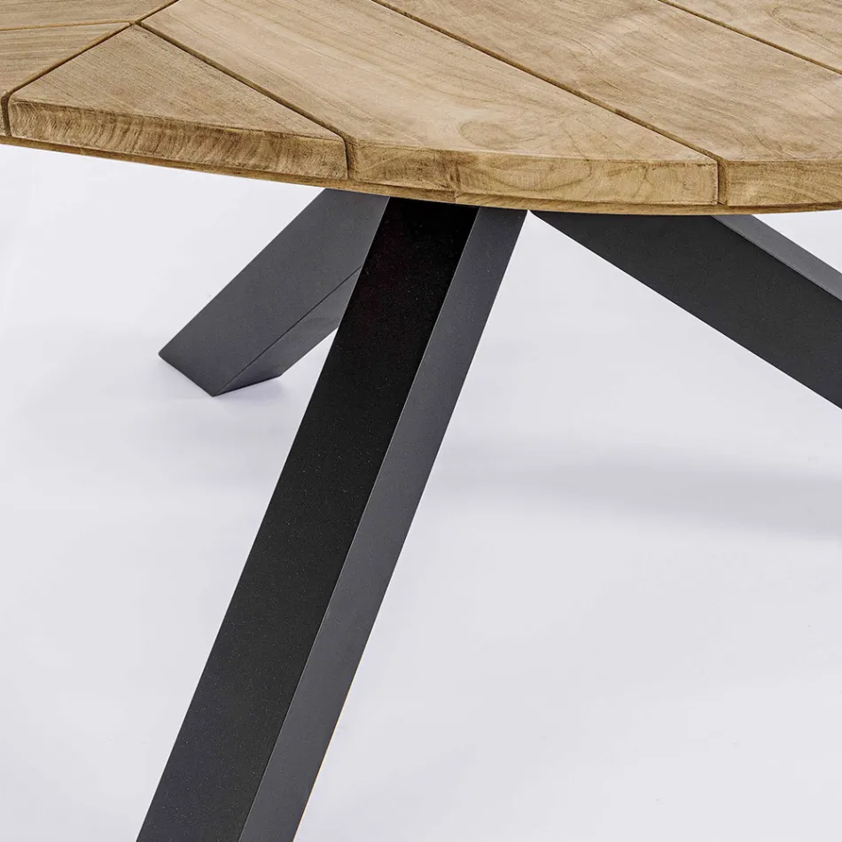 Runder Outdoor-Tisch aus Teakholz mit Aluminiumbasis, Homemotion – Selenia Viadurini