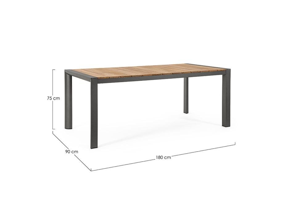 Gartentisch 180x90 cm mit Aluminiumbasis und Teakholzplatte - Mean Viadurini