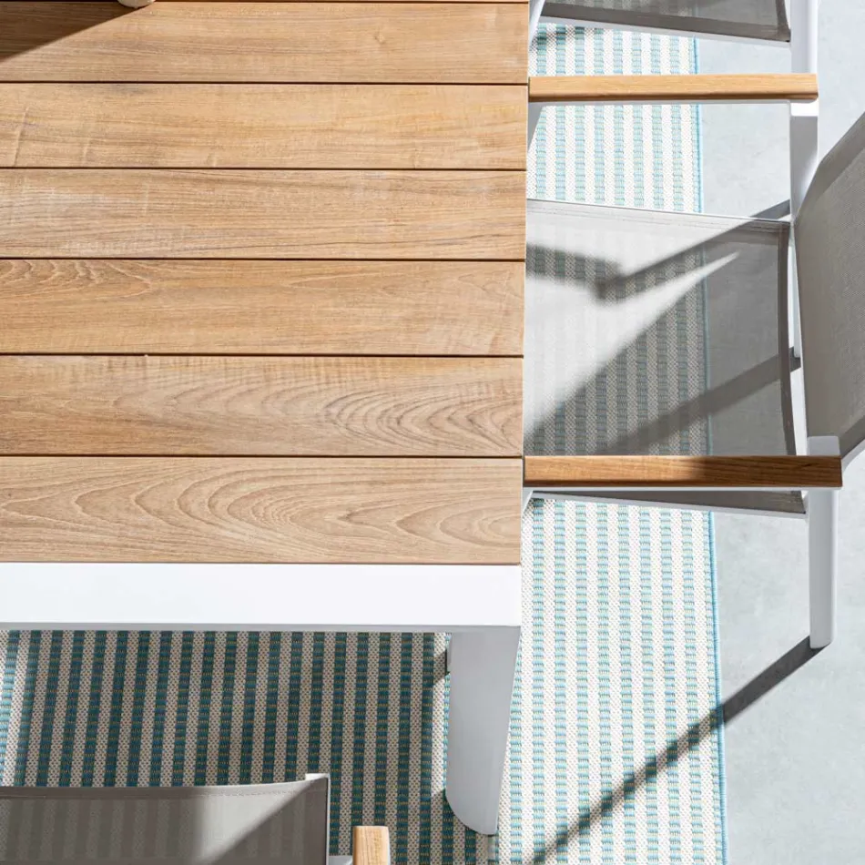 Gartentisch 180x90 cm mit Aluminiumbasis und Teakholzplatte - Mean Viadurini