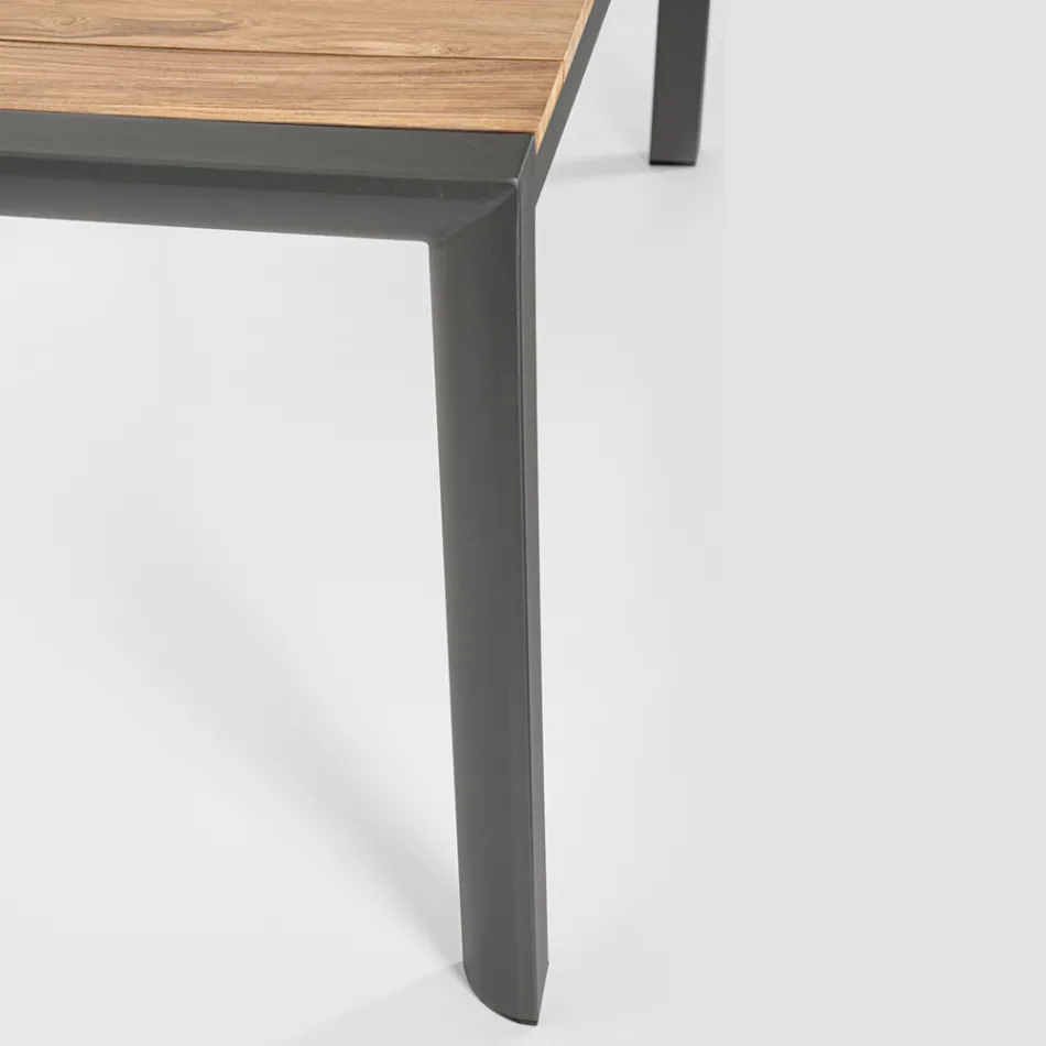 Gartentisch 180x90 cm mit Aluminiumbasis und Teakholzplatte - Mean Viadurini