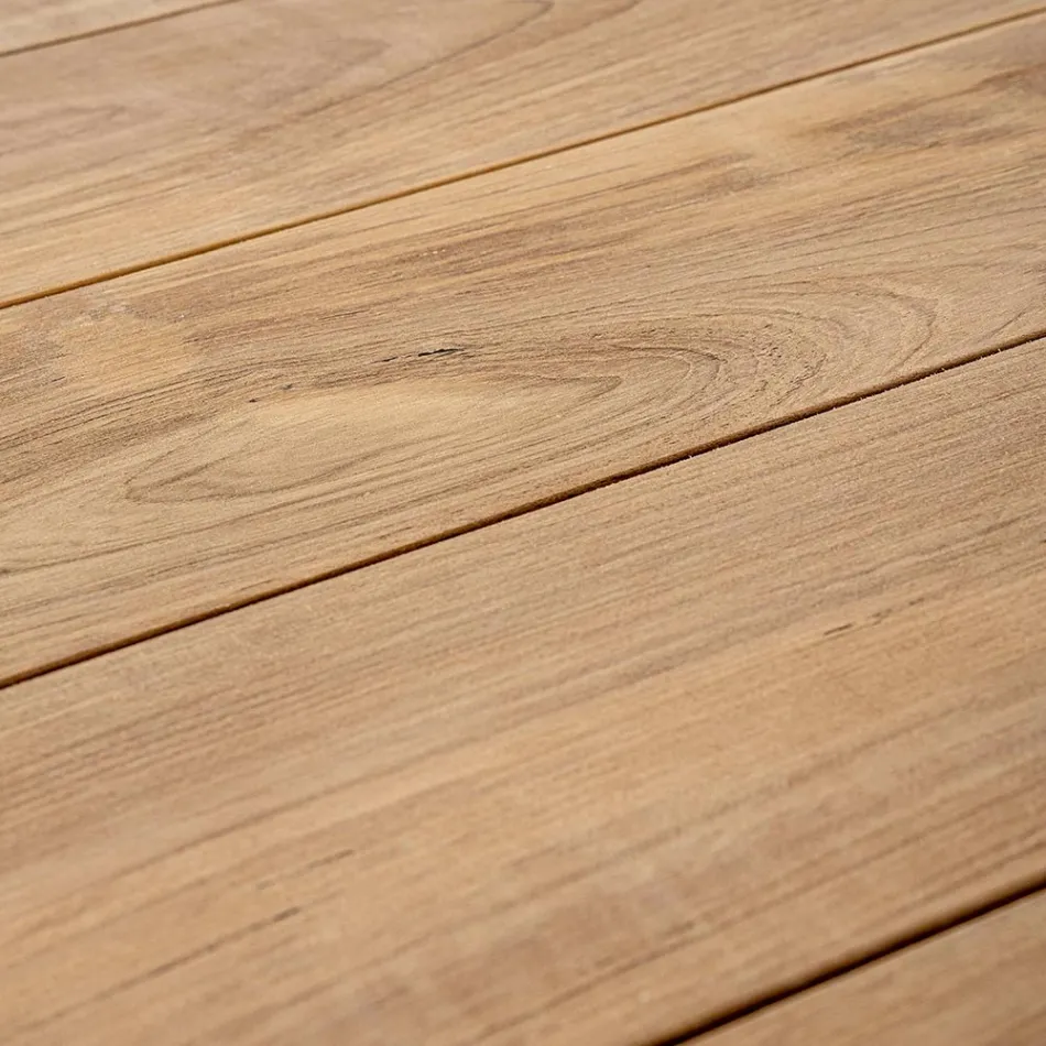 Gartentisch 180x90 cm mit Aluminiumbasis und Teakholzplatte - Mean Viadurini