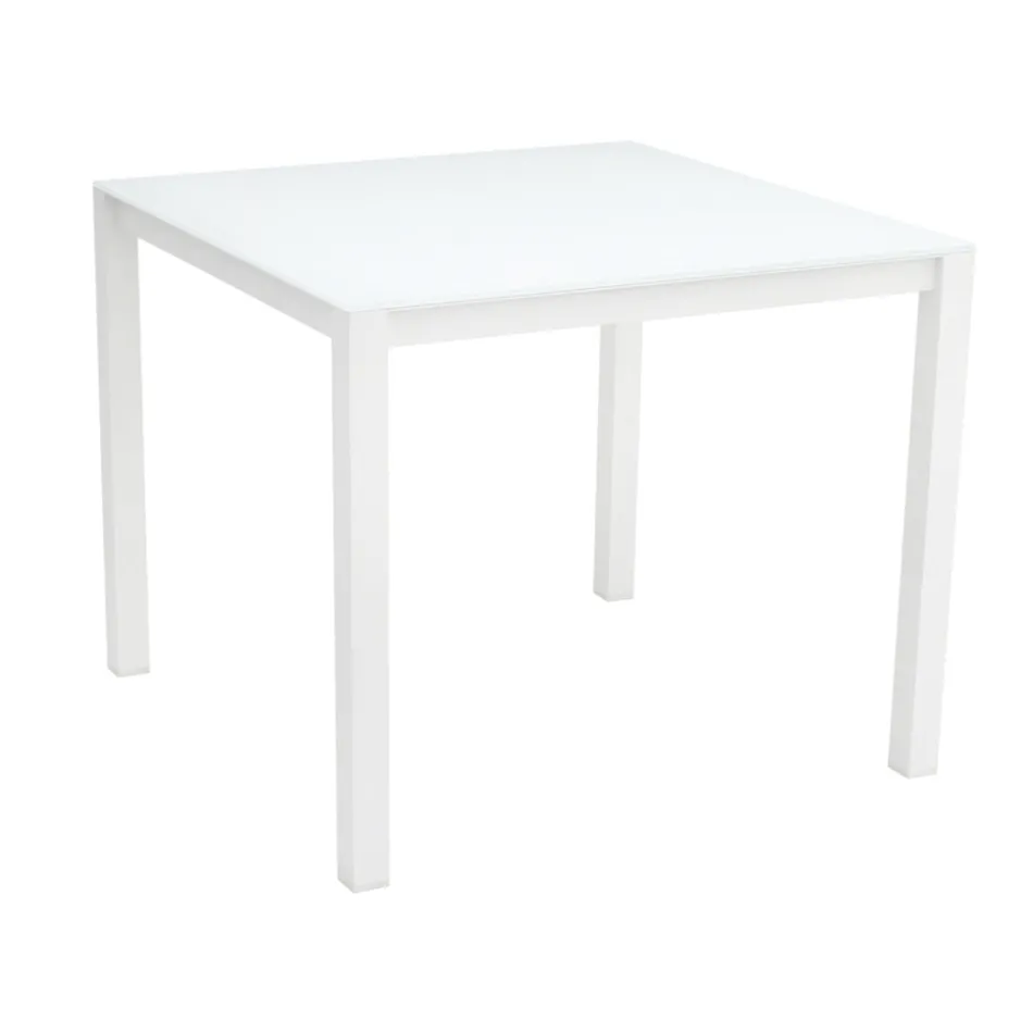 Gartentisch mit Struktur aus lackiertem Aluminium und Glasplatte - Salim Viadurini