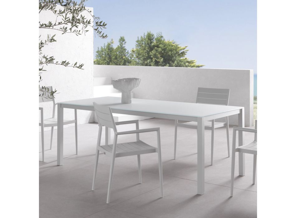 Gartentisch mit Struktur aus lackiertem Aluminium und Glasplatte - Salim Viadurini
