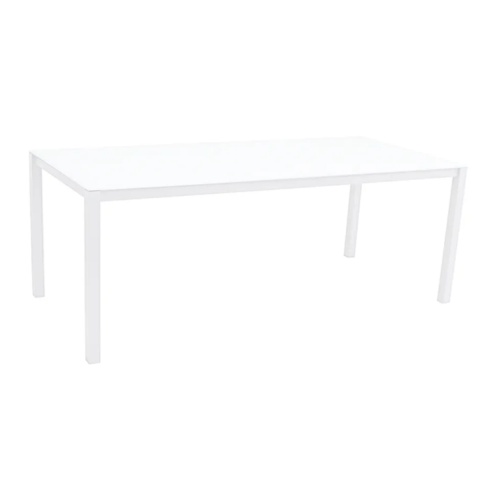 Gartentisch mit Gestell aus lackiertem Aluminium und Glasplatte - Salim Viadurini