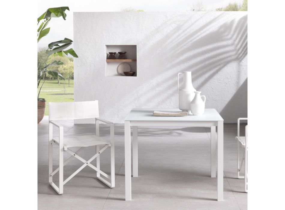 Gartentisch mit Gestell aus lackiertem Aluminium und Glasplatte - Salim Viadurini