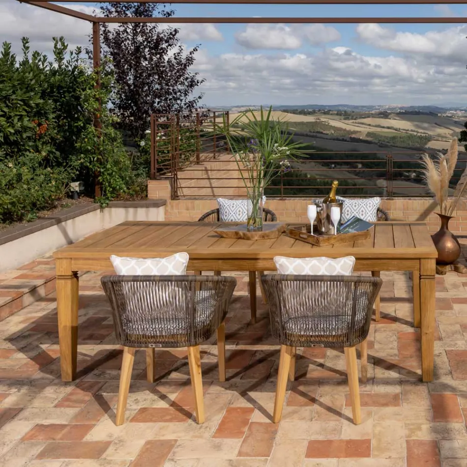 Gartentisch mit Struktur aus gebürstetem Naturteak - Artes Viadurini