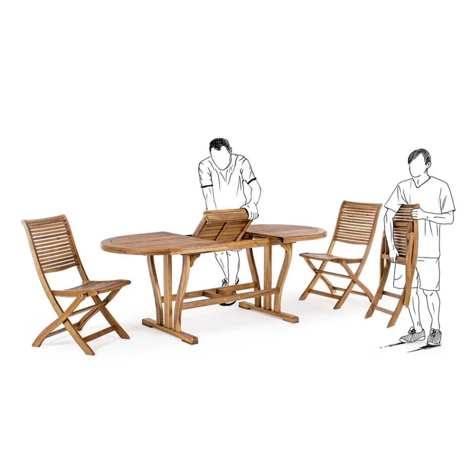 Ausziehbarer Design-Gartentisch bis 200 cm oval aus Holz – Roxen Viadurini