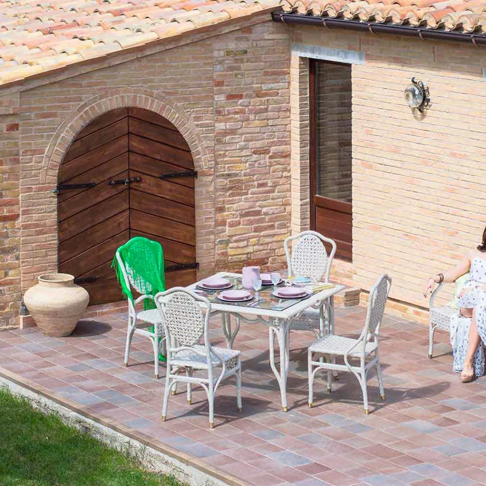 Tisch mit Glasplatte Gartengestaltung Romeo, handgefertigt Viadurini