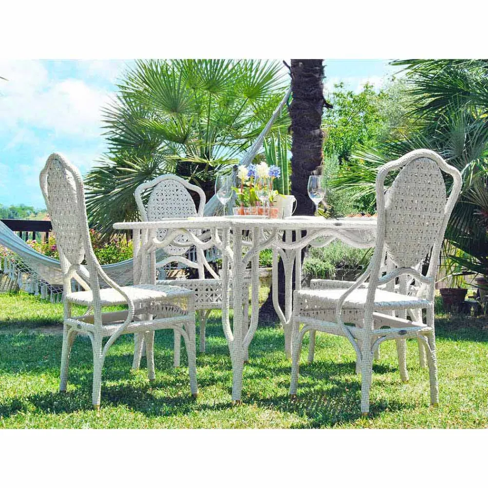 Tisch mit Glasplatte Gartengestaltung Romeo, handgefertigt Viadurini