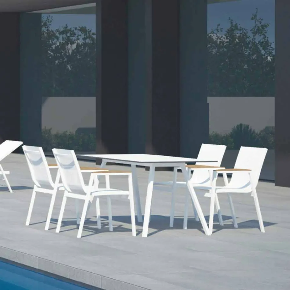 Gartentisch in modernem Design aus weißem Aluminium und Laminat - Oceania2 Viadurini
