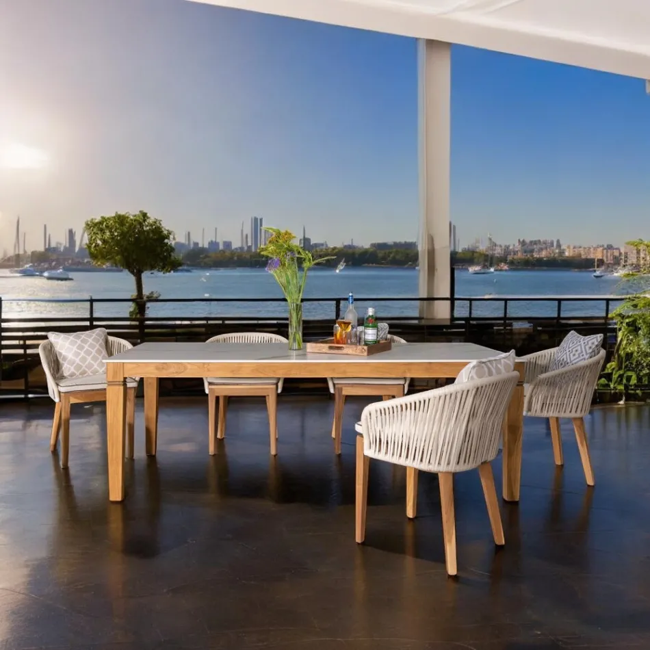 Gartentisch aus natürlichem Teakholz und Keramikplatte - Artes Viadurini