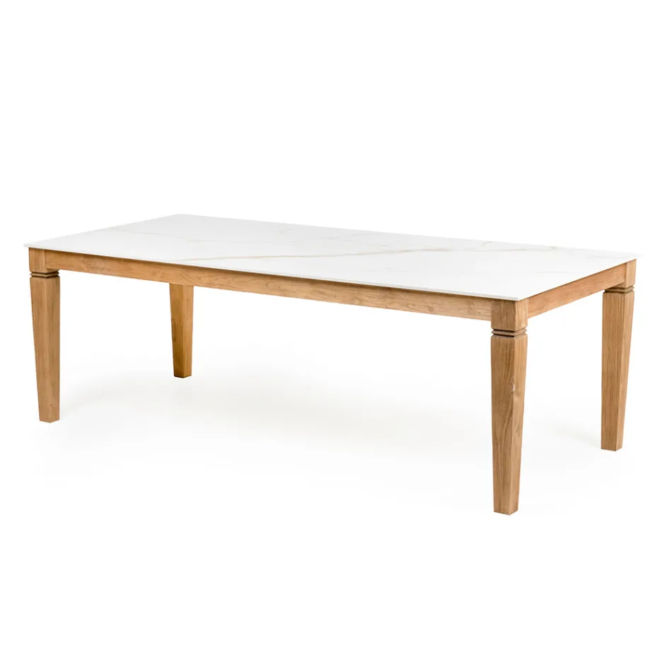 Gartentisch aus natürlichem Teakholz und Keramikplatte - Artes Viadurini