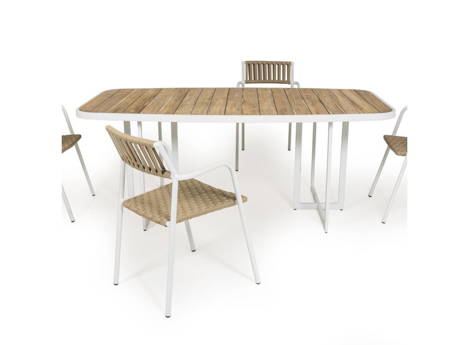 Halbovaler Gartentisch aus Aluminium und Teak - Eugene Viadurini