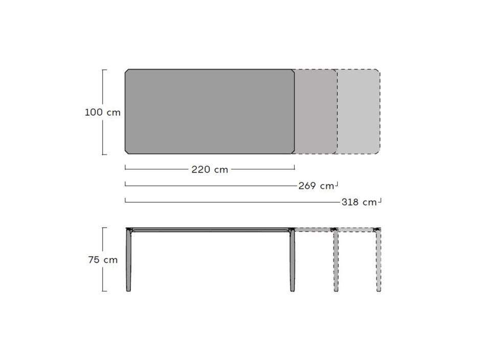Ausziehbarer Outdoor-Esstisch 318 cm aus Aluminium und Steinzeug – Filomena Viadurini