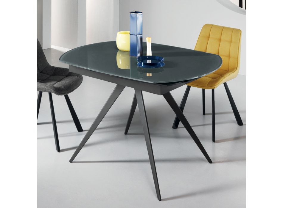 Ausziehbarer Esstisch bis 180 cm aus Glas und lackiertem Metall - Beatriz Viadurini
