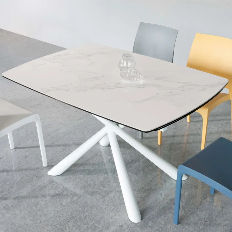 Ausziehbarer Esstisch (200/230 cm) aus Glas, Keramik und Metall - Naisha Viadurini
