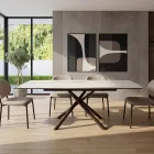 Ausziehbarer Esstisch (200/230 cm) aus Glas, Keramik und Metall - Naisha Viadurini
