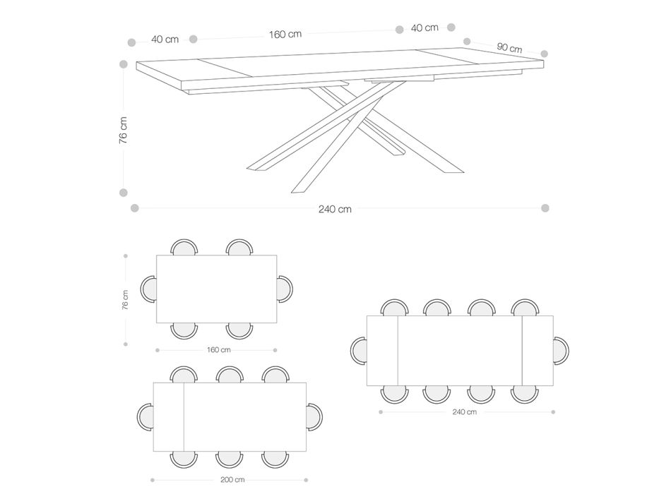 Ausziehbarer Esstisch bis 240 cm aus Eichenholz Made in Italy - Persico Viadurini