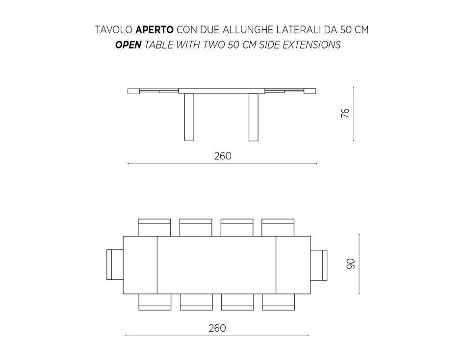 Ausziehbarer Esstisch bis 260 cm in modernem Design Laminat - Tiferno