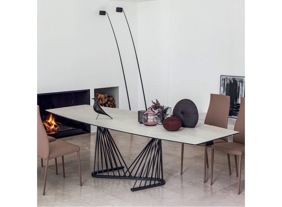 Esstisch ausziehbar bis 290 cm in Metall- und Keramikplatte - Ricolo Viadurini