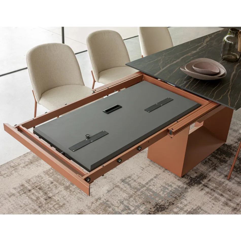 Ausziehbarer Esstisch auf 298 cm aus Keramik und Metall, hergestellt in Italien – Sonnenblume Viadurini