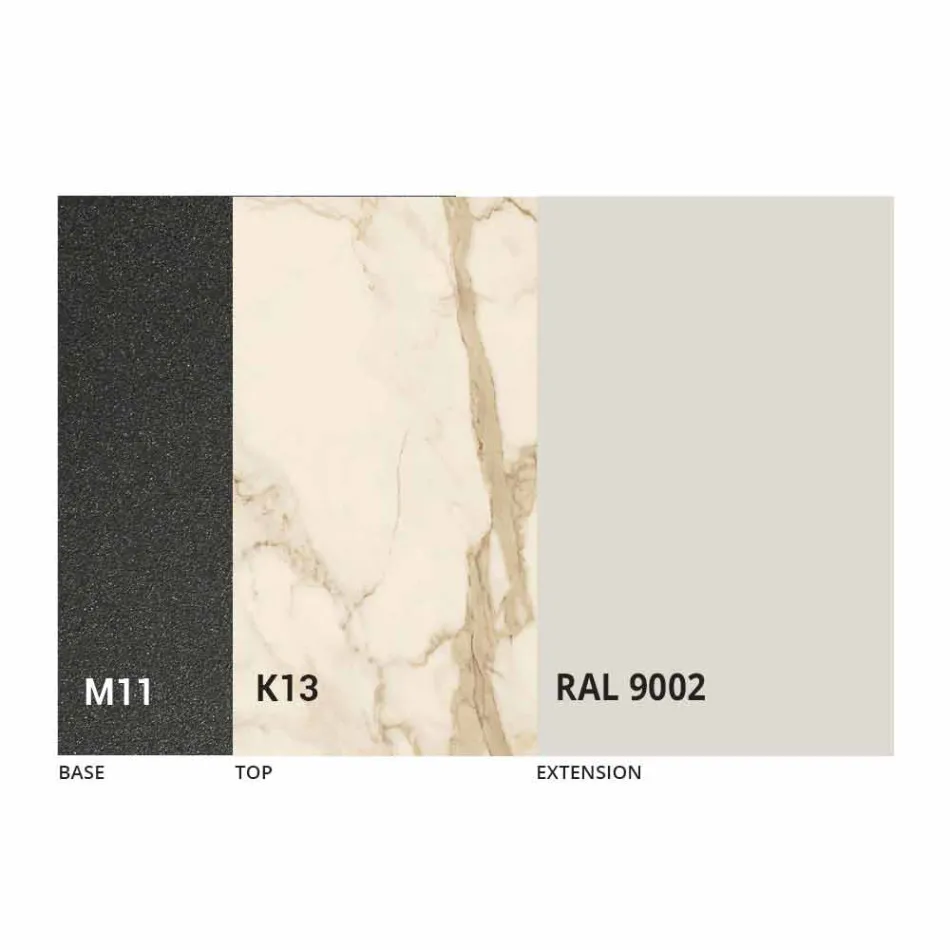 Ausziehbarer Esstisch bis 298 cm in Metall- und Keramikplatte - Anaconda Viadurini