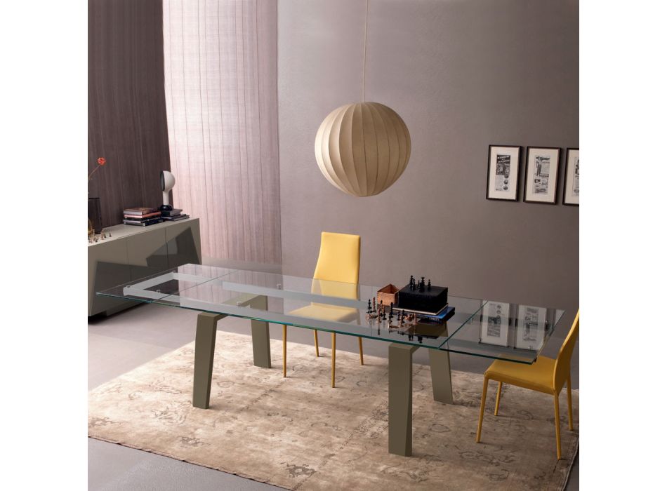 Esstisch ausziehbar bis 300 cm in Holz und Glasplatte - Bedrio Viadurini