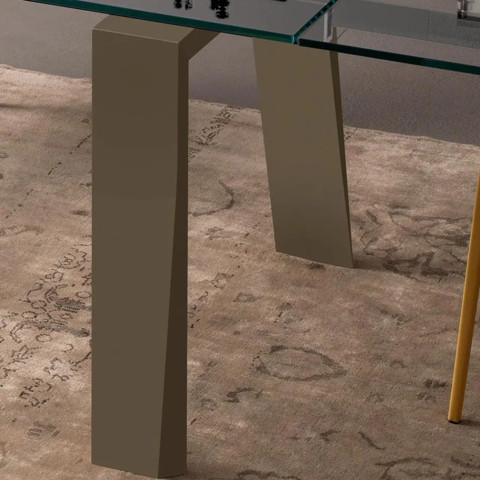 Esstisch ausziehbar bis 300 cm in Holz und Glasplatte - Bedrio Viadurini