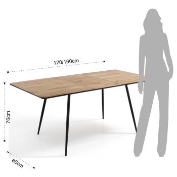 Ausziehbarer Esstisch Bis zu 160 cm aus Mdf und schwarzem Metall - Crumiro