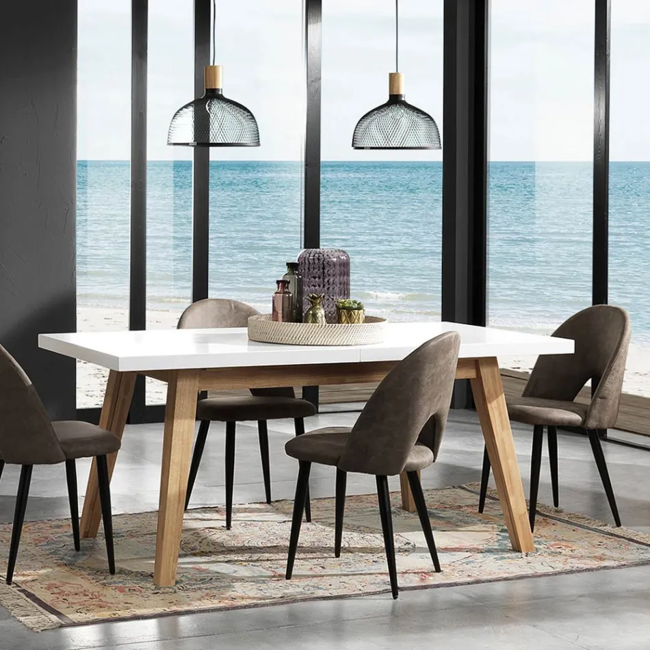 Ausziehbarer Esstisch Bis zu 235 cm aus weiß lackiertem Mdf - Fedora Viadurini