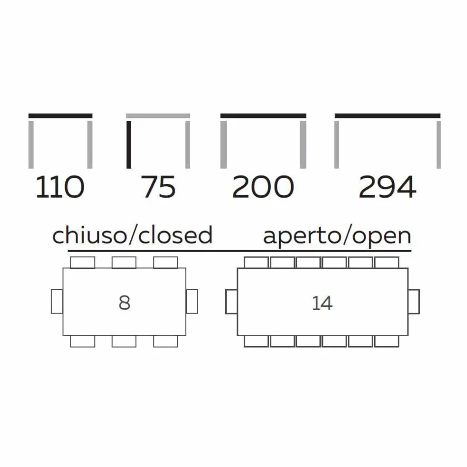 Ausziehbarer Esstisch Bis zu 294 cm in Made in Italy Marmorsteinzeug - Makro Viadurini