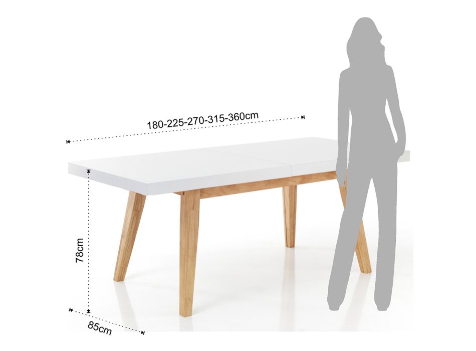 Ausziehbarer Esstisch Bis zu 315 cm aus Mdf und Massivholz - Paolo