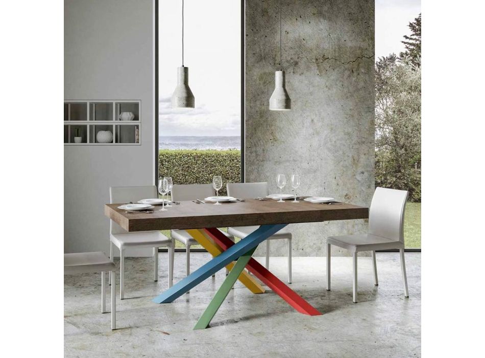 Ausziehbarer Esstisch bis 440 cm, Holzplatte, hergestellt in Italien – Boan Viadurini