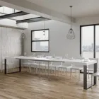 Ausziehbarer Esstisch aus Melaminholz und Eisen, hergestellt in Italien – Badesi Viadurini