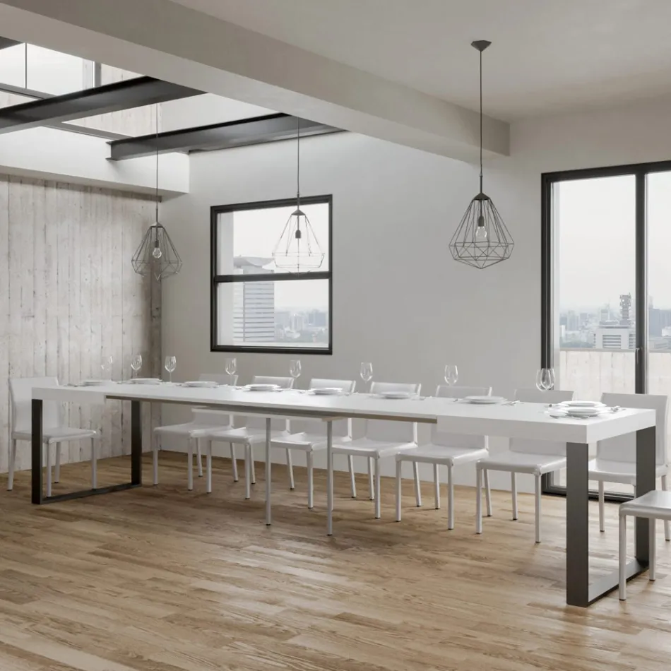 Ausziehbarer Esstisch aus Melaminholz und Eisen, hergestellt in Italien – Badesi Viadurini