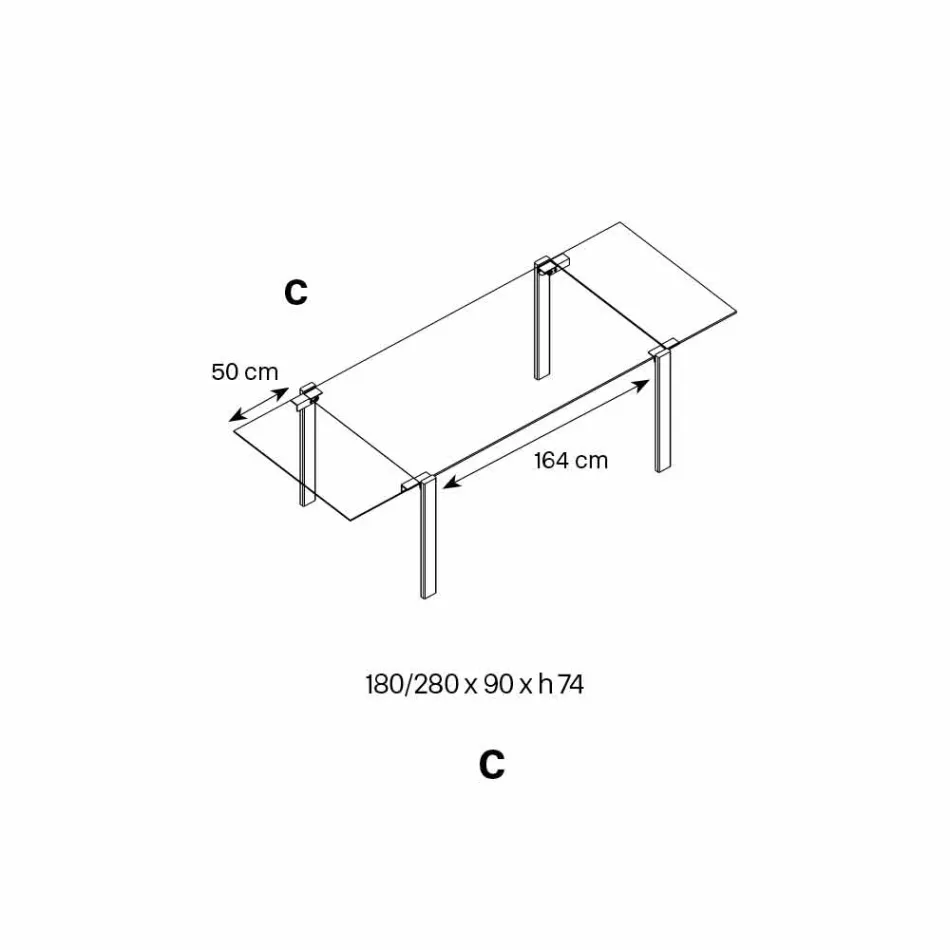 Ausziehbarer Esstisch aus extraleichtem Glas und Metall Made in Italy - Sopot Viadurini