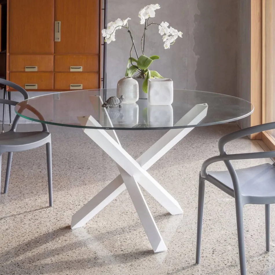 Esstisch aus massiver Buche und Platte aus gehärtetem Glas - Evergreen Viadurini