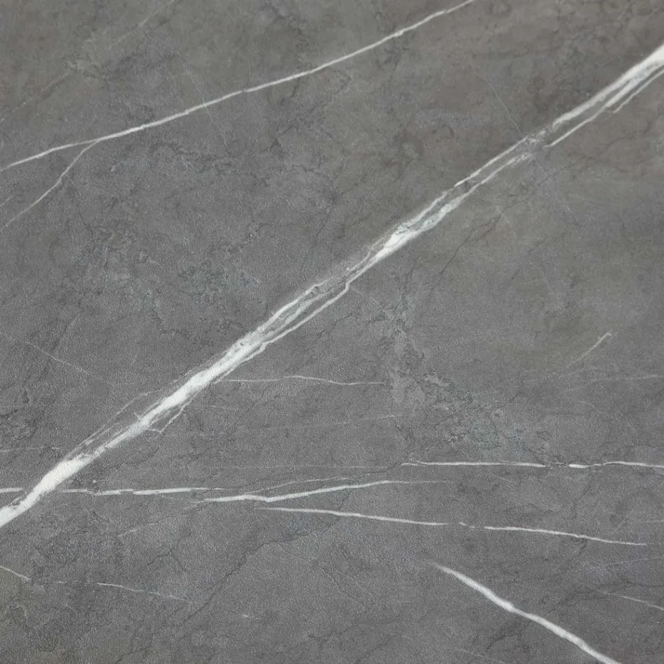 Ausziehbarer und breiterer Esstisch aus Melamin und Metall – Devendra Viadurini