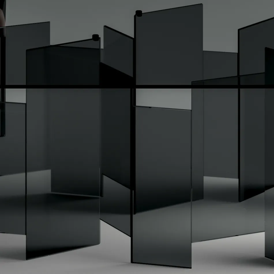 Esstisch mit Untergestell und rechteckiger Glasplatte Made in Italy - Thommy Viadurini