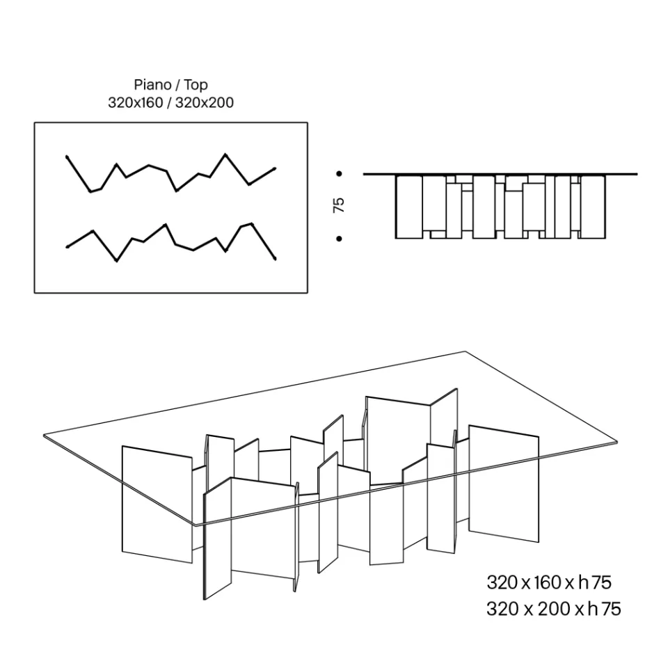 Esstisch mit Untergestell und rechteckiger Glasplatte Made in Italy - Thommy Viadurini