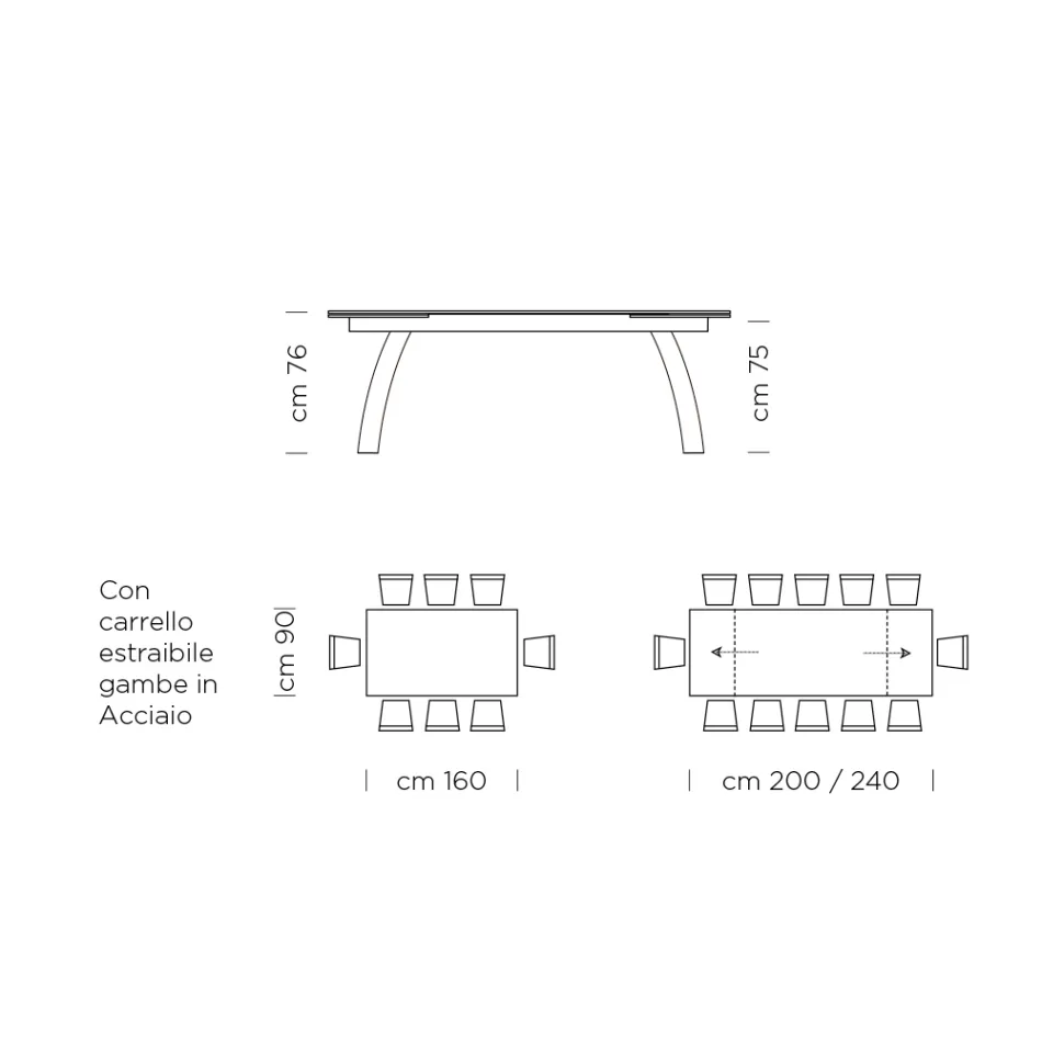 Esstisch mit ausziehbarer Glasplatte, hergestellt in Italien – Antimo Viadurini