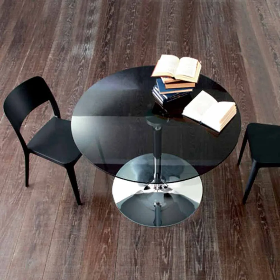 Esstisch mit Kristallplatte und verchromter Basis Hergestellt in Italien - Tallio Viadurini