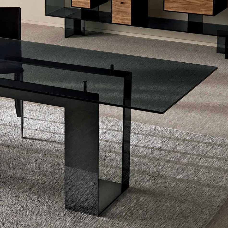 Esstisch mit Rauchglasplatte und Metallgestell 4 Dimensionen - Speck Viadurini