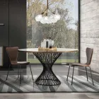 Esstisch mit runder Platte aus Mdf mit Eichenfurnier - Emmanuel Viadurini