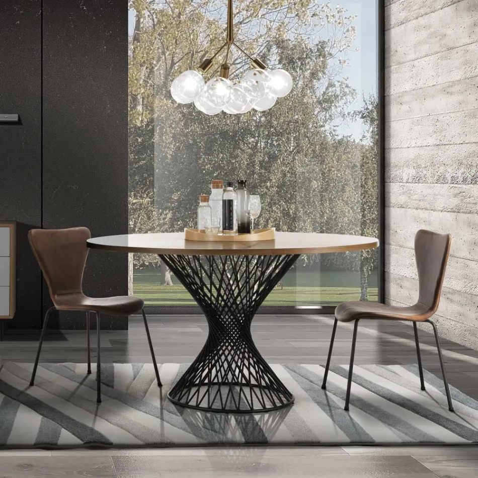 Esstisch mit runder Platte aus Mdf mit Eichenfurnier - Emmanuel Viadurini